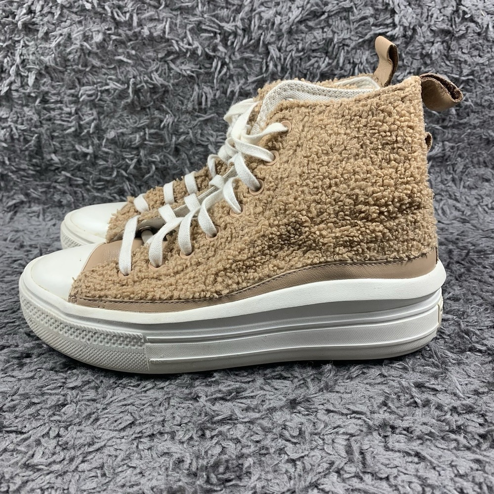 Converse Chuck Taylor Move Platform High Shoes Womens Size 8 Sherpa Champagne